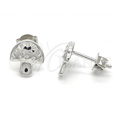 Sterling Silver Stud Earring, with White Cubic Zirconia, Polished, Rhodium Finish, 02.336.0053