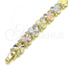 Oro Laminado Fancy Bracelet, Gold Filled Style Heart Design, Diamond Cutting Finish, Tricolor, 03.380.0065.08