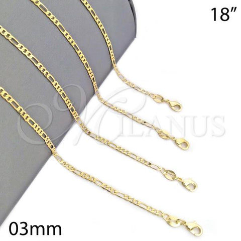 Oro Laminado Basic Necklace, Gold Filled Style Figaro Design, Polished, Golden Finish, 04.32.0017.18