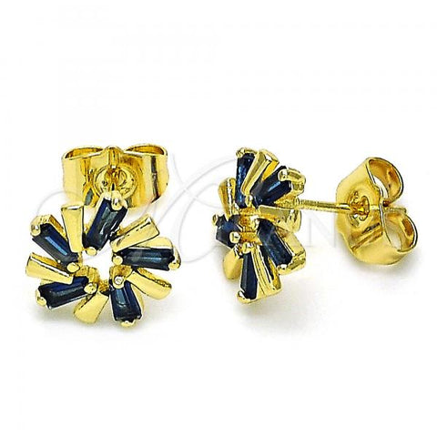 Oro Laminado Stud Earring, Gold Filled Style with Sapphire Blue Cubic Zirconia, Polished, Golden Finish, 02.210.0746.5