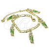 Oro Laminado Charm Bracelet, Gold Filled Style San Judas and Figaro Design, Polished, Tricolor, 03.351.0161.2.08