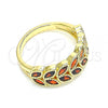 Oro Laminado Multi Stone Ring, Gold Filled Style Leaf Design, with Garnet Cubic Zirconia, Polished, Golden Finish, 01.346.0019.2.07
