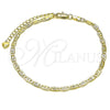 Oro Laminado Basic Anklet, Gold Filled Style Mariner Design, Diamond Cutting Finish, Golden Finish, 03.213.0301.09