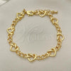 Oro Laminado Fancy Bracelet, Gold Filled Style Heart Design, Polished, Golden Finish, 03.319.0013.08