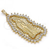 Oro Laminado Religious Pendant, Gold Filled Style Guadalupe Design, with White Cubic Zirconia, Polished, Golden Finish, 05.94.0001
