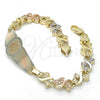Oro Laminado ID Bracelet, Gold Filled Style Flower and Heart Design, Polished, Tricolor, 03.63.1947.1.08