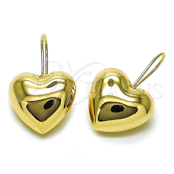 Oro Laminado Stud Earring, Gold Filled Style Heart and Hollow Design, Polished, Golden Finish, 02.163.0361