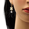 Oro Laminado Long Earring, Gold Filled Style with White Cubic Zirconia, Polished, Golden Finish, 02.217.0006.1