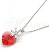 Rhodium Plated Pendant Necklace, Heart and Flower Design, with Padparadscha Swarovski Crystals and White Cubic Zirconia, Polished, Rhodium Finish, 04.239.0019.3.16