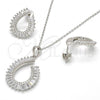 Sterling Silver Earring and Pendant Adult Set, Teardrop Design, with White Cubic Zirconia, Polished, Rhodium Finish, 10.286.0014