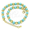 Oro Laminado Fancy Anklet, Gold Filled Style Ball Design, with Turquoise Pearl, Polished, Golden Finish, 03.63.2228.1.10