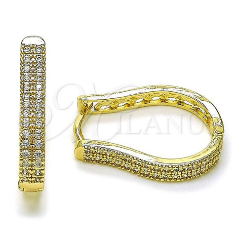 Oro Laminado Huggie Hoop, Gold Filled Style with White Cubic Zirconia, Polished, Golden Finish, 02.283.0127.20