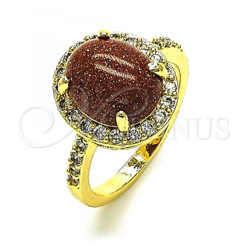 Oro Laminado Multi Stone Ring, Gold Filled Style with Brown  and White Micro Pave, Polished, Golden Finish, 01.284.0071.07