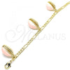 Oro Laminado Charm Anklet , Gold Filled Style Pink Enamel Finish, Golden Finish, 03.63.2093.1.10