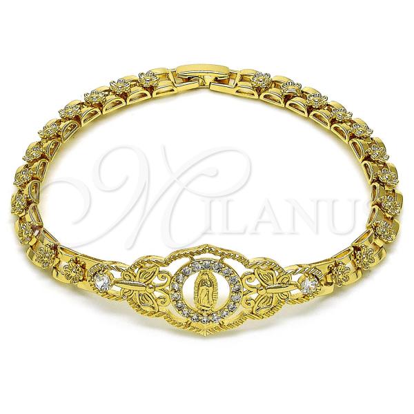 Oro Laminado Fancy Bracelet, Gold Filled Style Guadalupe and Butterfly Design, with White Cubic Zirconia, Polished, Golden Finish, 03.283.0409.07