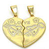 Oro Laminado Fancy Pendant, Gold Filled Style Heart and Love Design, with White Cubic Zirconia, Polished, Golden Finish, 05.179.0061