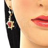 Oro Laminado Earring and Pendant Adult Set, Gold Filled Style Turtle Design, Red Enamel Finish, Golden Finish, 10.351.0005.1