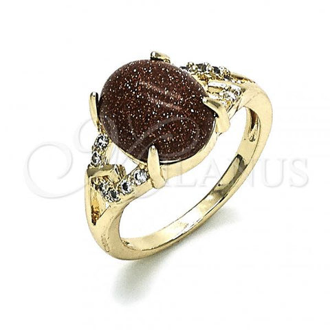 Oro Laminado Multi Stone Ring, Gold Filled Style with Brown  and White Micro Pave, Polished, Golden Finish, 01.284.0063.07