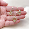 Oro Laminado Earring and Pendant Adult Set, Gold Filled Style with White Micro Pave, Polished, Golden Finish, 10.196.0165