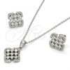Sterling Silver Earring and Pendant Adult Set, with White Cubic Zirconia, Polished, Rhodium Finish, 10.175.0022