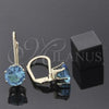 Oro Laminado Leverback Earring, Gold Filled Style with Blue Topaz Cubic Zirconia, Polished, Golden Finish, 5.128.074