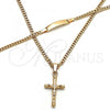 Oro Laminado Necklace and Bracelet, Gold Filled Style Crucifix Design, Polished, Golden Finish, 06.63.0265