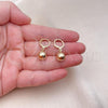 Oro Laminado Dangle Earring, Gold Filled Style Ball Design, Polished, Golden Finish, 02.196.0122