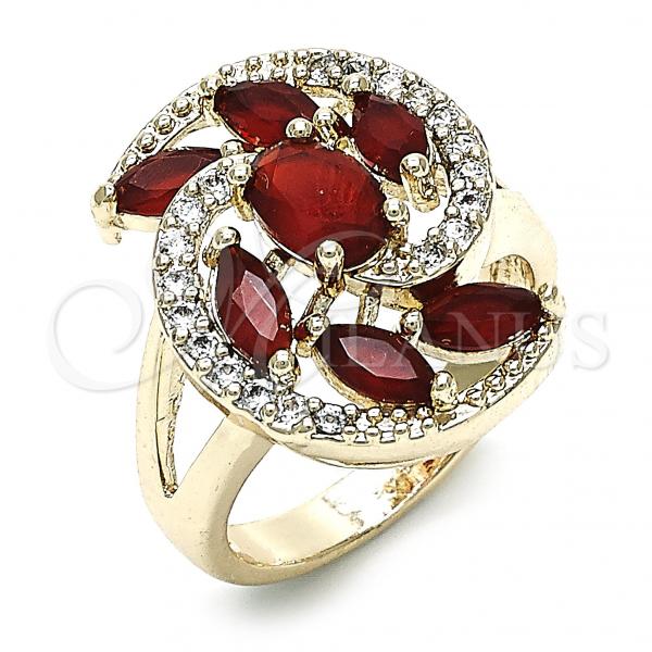 Oro Laminado Multi Stone Ring, Gold Filled Style with Ruby and White Cubic Zirconia, Polished, Golden Finish, 01.210.0107.1.08 (Size 8)