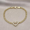 Oro Laminado Fancy Bracelet, Gold Filled Style Heart and Bismark Design, with White Micro Pave, Diamond Cutting Finish, Golden Finish, 03.213.0254.07