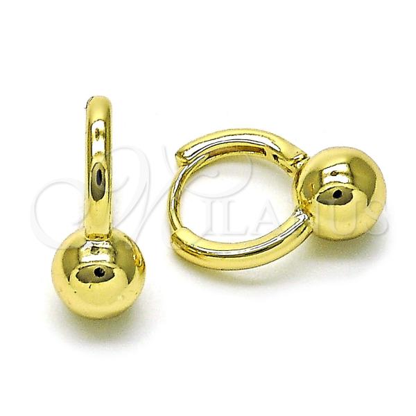 Oro Laminado Huggie Hoop, Gold Filled Style Ball Design, Polished, Golden Finish, 02.351.0117.14