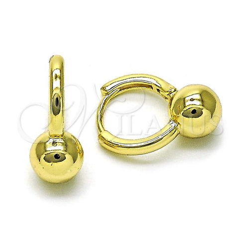 Oro Laminado Huggie Hoop, Gold Filled Style Ball Design, Polished, Golden Finish, 02.351.0117.14