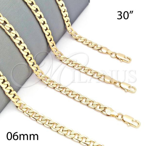 Oro Laminado Basic Necklace, Gold Filled Style Pave Cuban Design, Diamond Cutting Finish, Golden Finish, 5.223.004.30