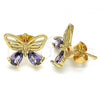 Oro Laminado Stud Earring, Gold Filled Style Butterfly Design, with Amethyst Cubic Zirconia, Polished, Golden Finish, 02.387.0007.1