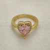 Oro Laminado Multi Stone Ring, Gold Filled Style Heart and Teardrop Design, with Pink and White Cubic Zirconia, Polished, Golden Finish, 01.210.0130.1.08
