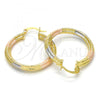 Oro Laminado Medium Hoop, Gold Filled Style Hollow Design, Matte Finish, Tricolor, 02.170.0169.30