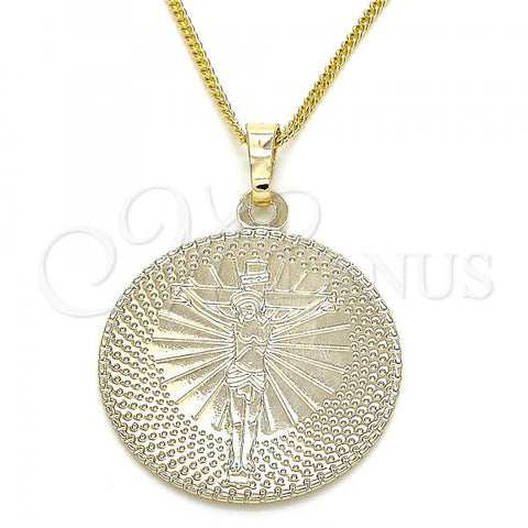 Oro Laminado Pendant Necklace, Gold Filled Style Crucifix Design, Polished, Golden Finish, 04.106.0064.1.20