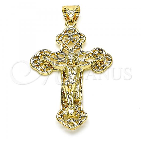 Oro Laminado Religious Pendant, Gold Filled Style Crucifix Design, Polished, Golden Finish, 05.100.0003