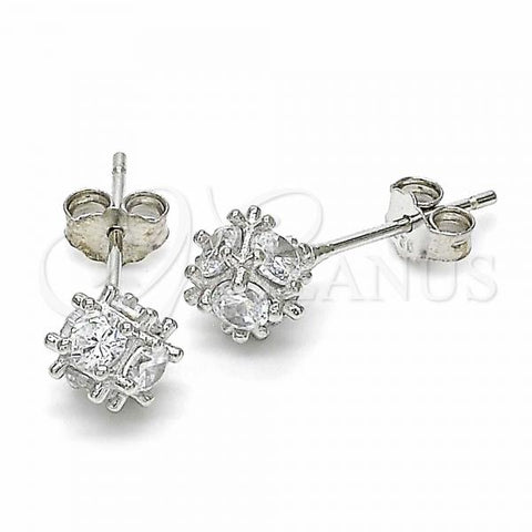 Sterling Silver Stud Earring, with White Cubic Zirconia, Polished, Rhodium Finish, 02.367.0007