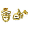 Oro Laminado Stud Earring, Gold Filled Style Chunky and Heart Design, Polished, Golden Finish, 02.60.0167