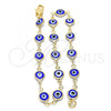 Oro Laminado Fancy Anklet, Gold Filled Style Greek Key Design, Blue Resin Finish, Golden Finish, 5.039.005.1.10