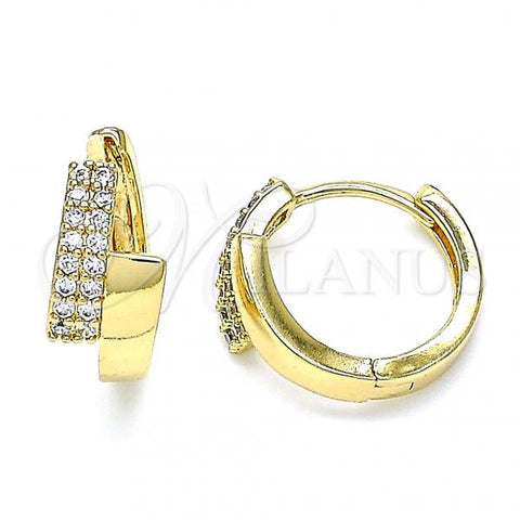 Oro Laminado Huggie Hoop, Gold Filled Style with White Micro Pave, Polished, Golden Finish, 02.210.0572.15
