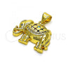 Oro Laminado Fancy Pendant, Gold Filled Style Elephant Design, with Multicolor Micro Pave, White Polished, Golden Finish, 05.381.0009