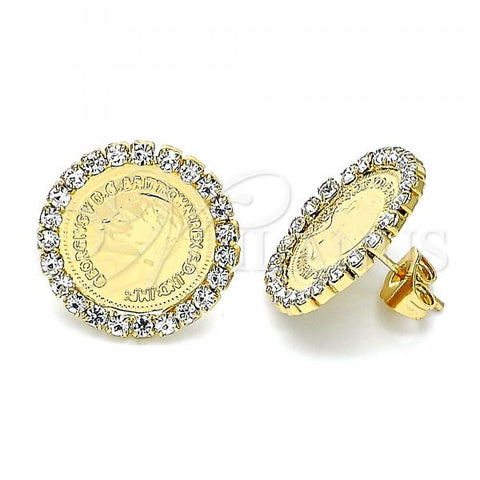 Oro Laminado Stud Earring, Gold Filled Style with White Crystal, Polished, Golden Finish, 02.331.0054