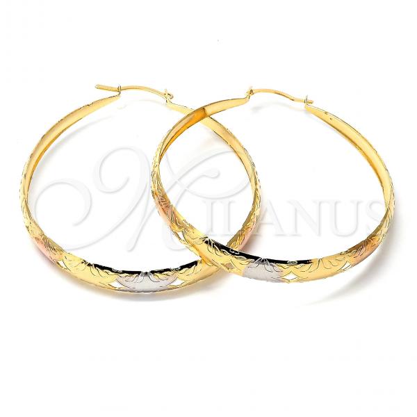 Oro Laminado Large Hoop, Gold Filled Style Tricolor, 107.007