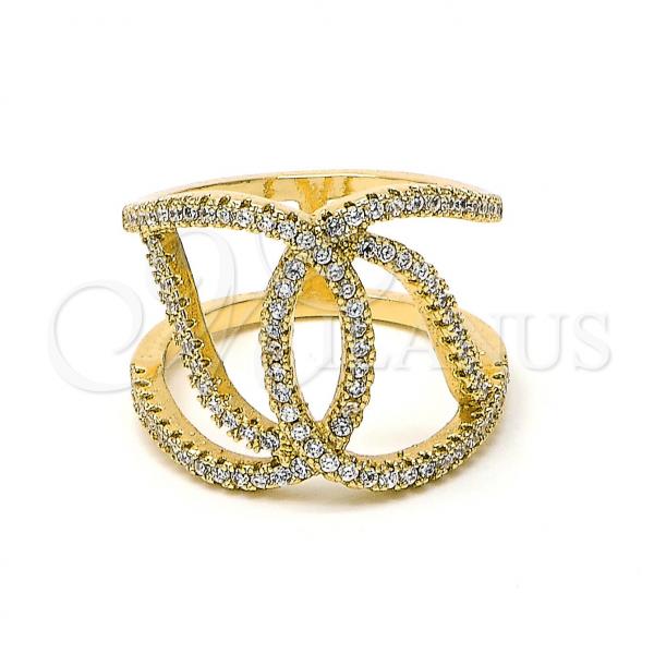 Oro Laminado Multi Stone Ring, Gold Filled Style with White Micro Pave, Polished, Golden Finish, 01.155.0044.08 (Size 8)