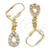 Oro Laminado Long Earring, Gold Filled Style Teardrop Design, with White Cubic Zirconia, Polished, Golden Finish, 02.213.0347