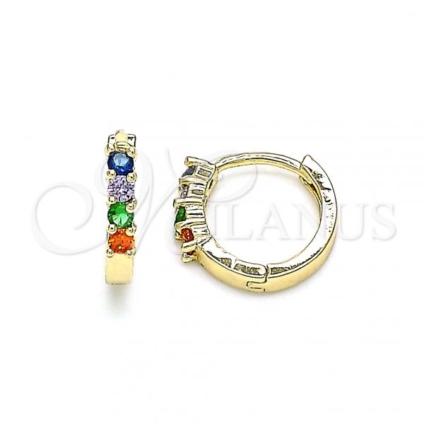 Oro Laminado Huggie Hoop, Gold Filled Style with Multicolor Cubic Zirconia, Polished, Golden Finish, 02.210.0604.5.12