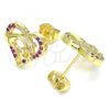 Oro Laminado Stud Earring, Gold Filled Style Heart and Hand Design, with Ruby Micro Pave, Polished, Golden Finish, 02.156.0390.1