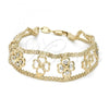 Oro Laminado Fancy Bracelet, Gold Filled Style Flower Design, with White Crystal, Polished, Golden Finish, 25.003