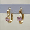 Oro Laminado Small Hoop, Gold Filled Style with Pink Cubic Zirconia, Polished, Golden Finish, 02.210.0499.2.12